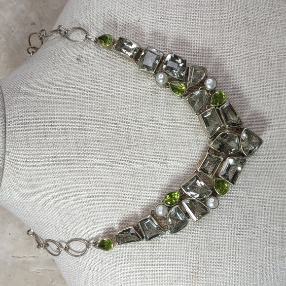 Artisan Crafted Gemstone Chevron Bib Necklace - Picture 1 of 8